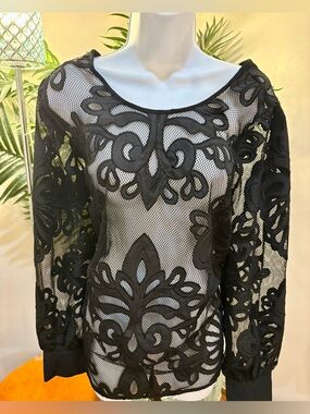 torrid Black Floral Lace Appliqué Sheer Blouse